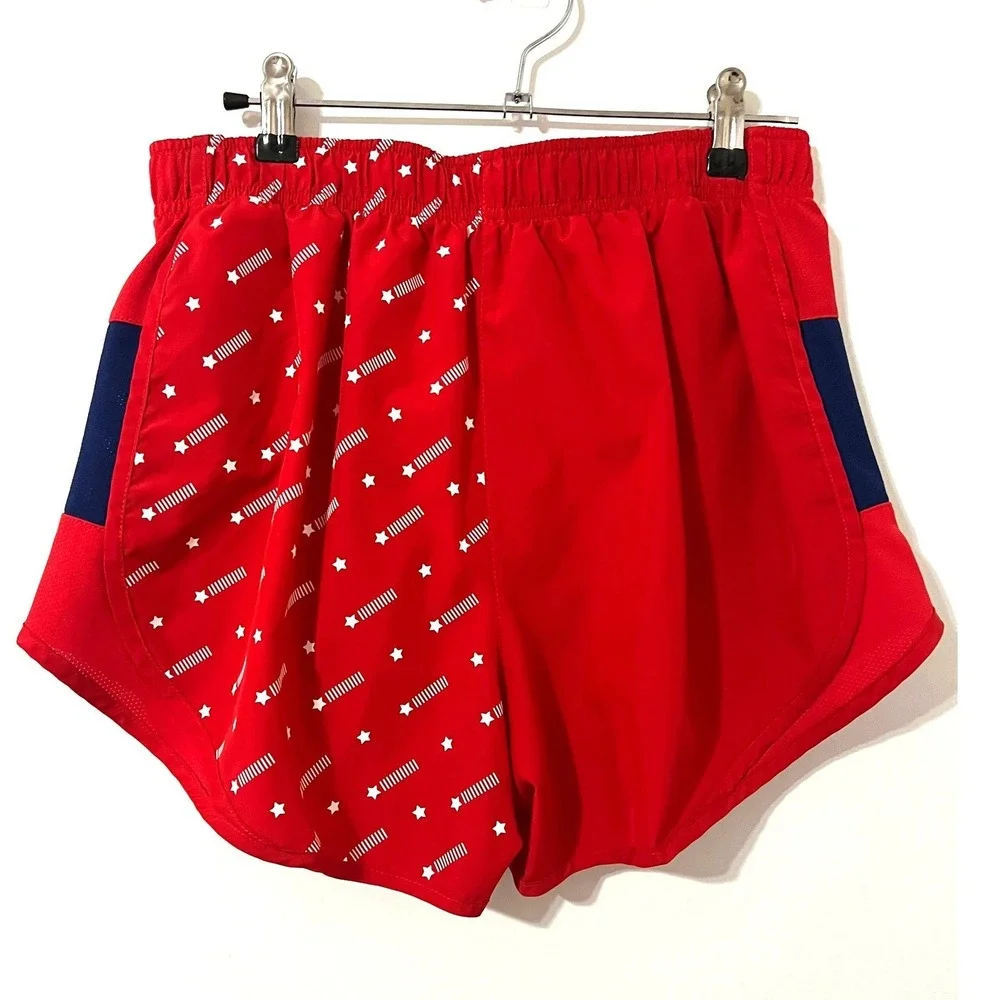 NIKE Running Shorts Women M Red Star Print Dri-Fit Patriotic Americana Athletic